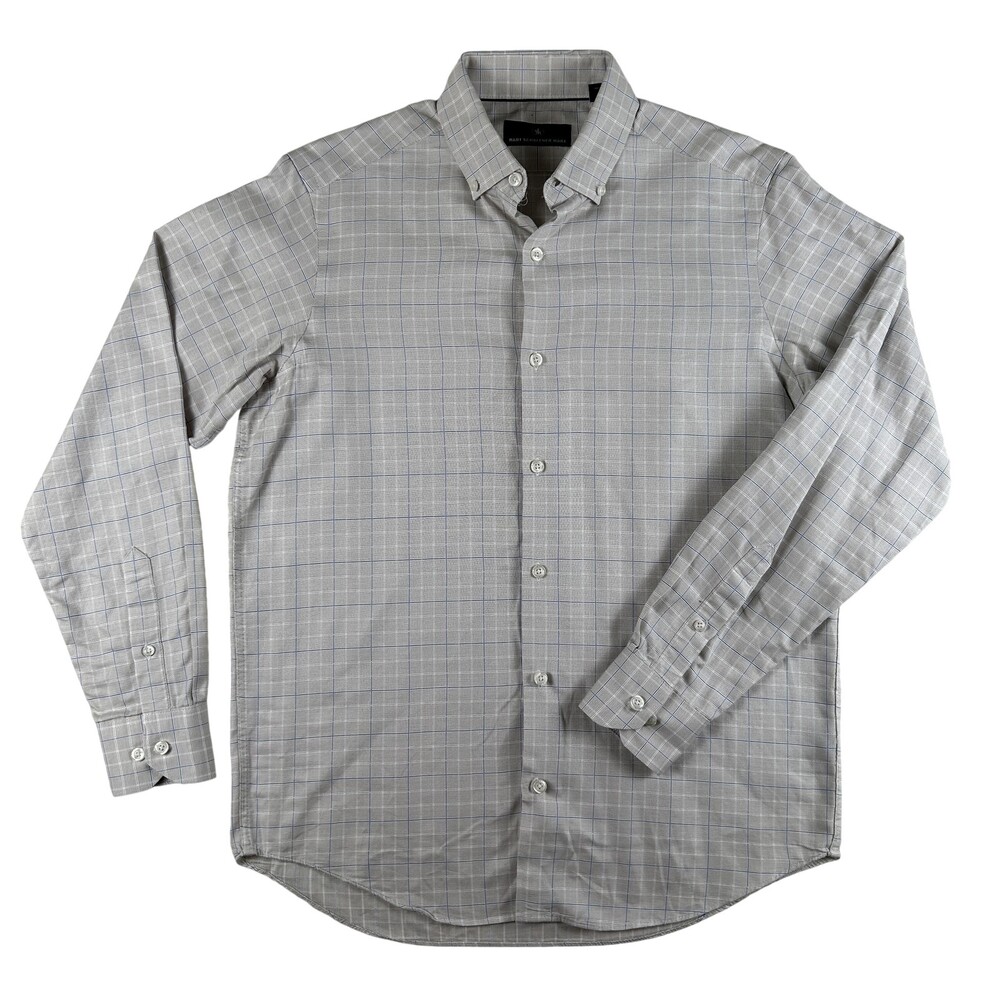 Hart Schaffner Marx Dress Shirt Mens Small Beige Check Button Down Long Sleeve